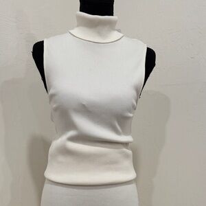Zara Cream Sleeveless Turtleneck Top